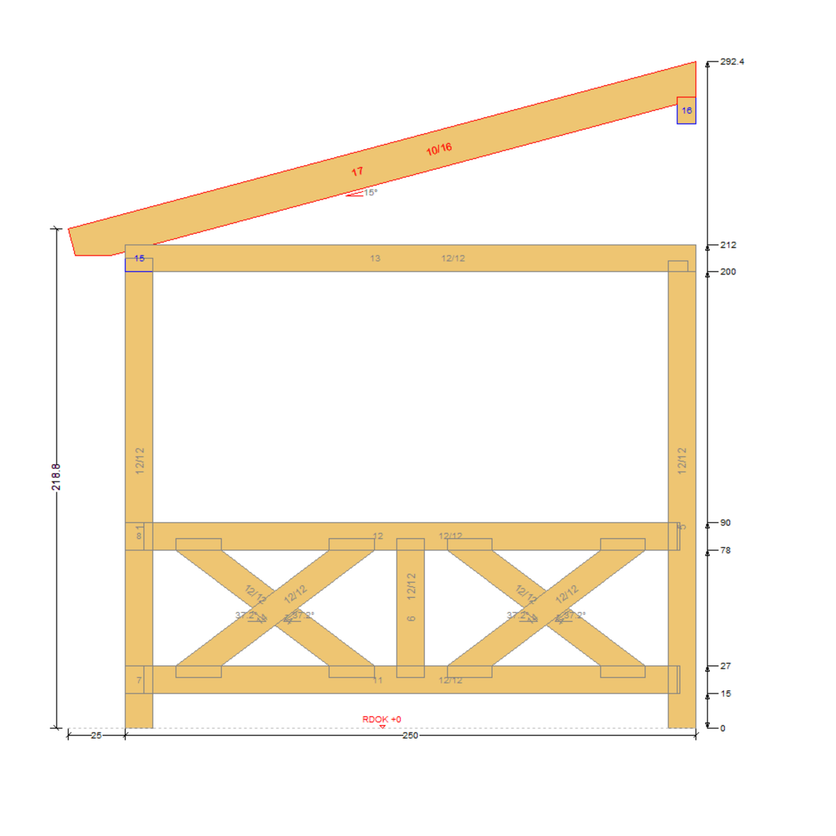Bauplan Wand-Pergola 2 Querschnitt mit Bemaßung