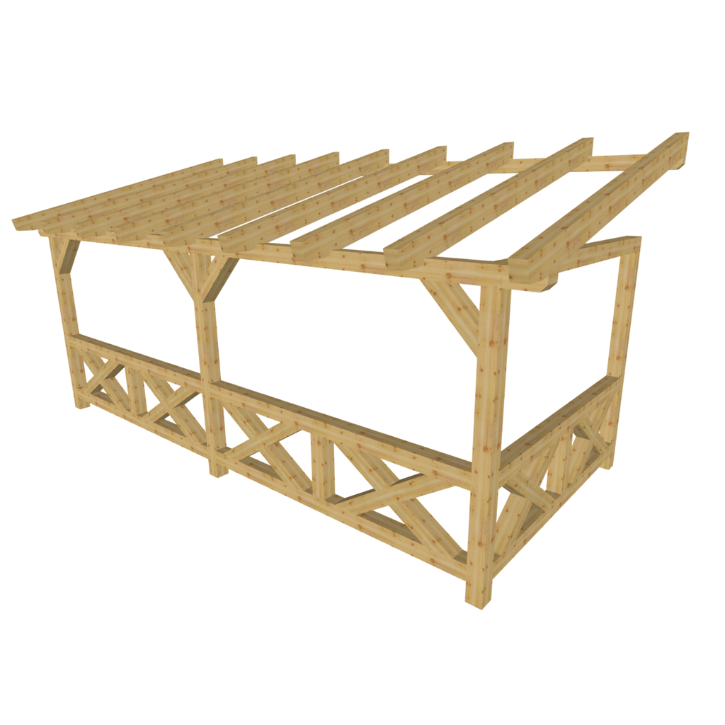 Bauplan Wand-Pergola 3 3D-Ansicht schräg von vorn