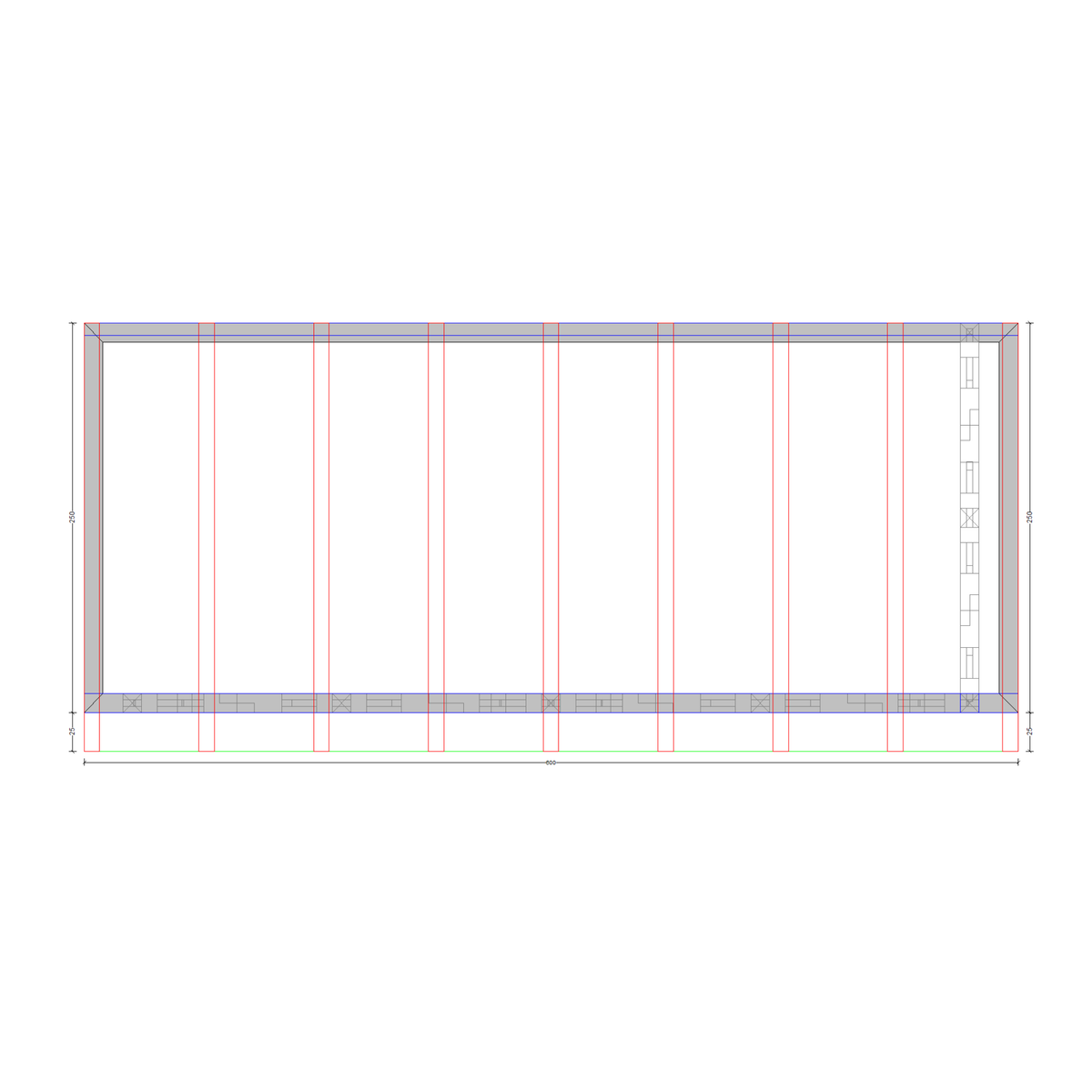 Bauplan Wand-Pergola 3 Draufsicht mit Bemaßung