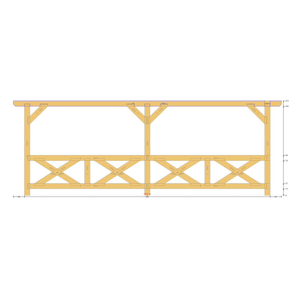 Bauplan Wand-Pergola 3 Seitenansicht mit Bemaßung
