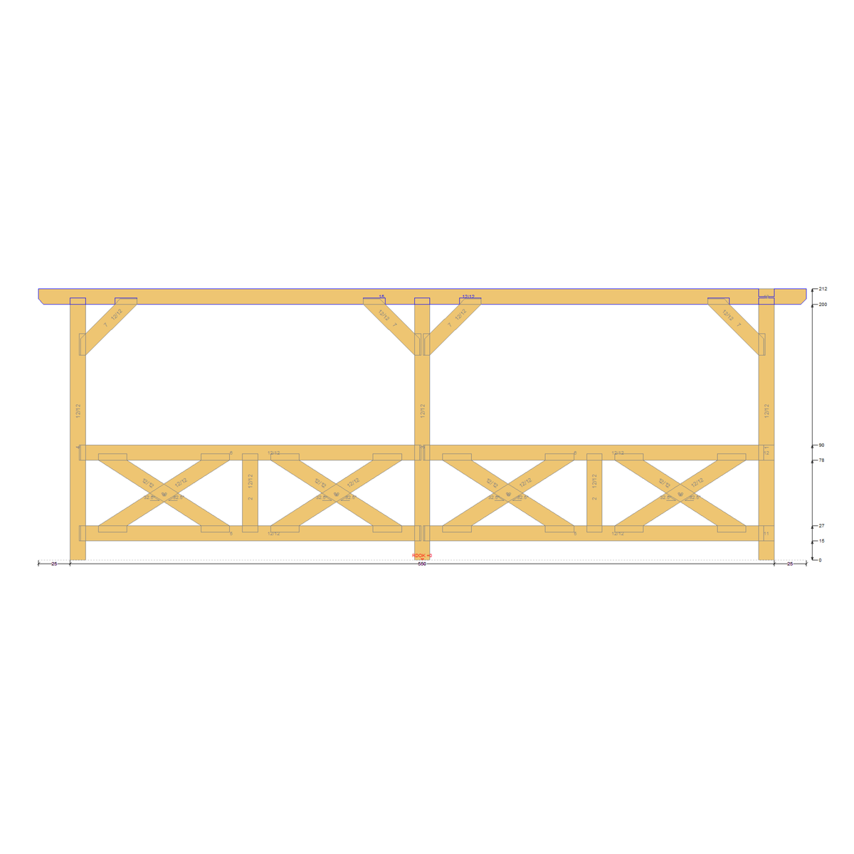 Bauplan Wand-Pergola 3 Seitenansicht mit Bemaßung