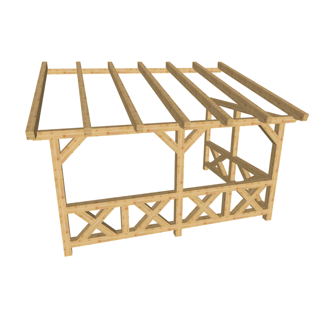 Bauplan Wand-Pergola 4 3D-Ansicht schräg von vorn