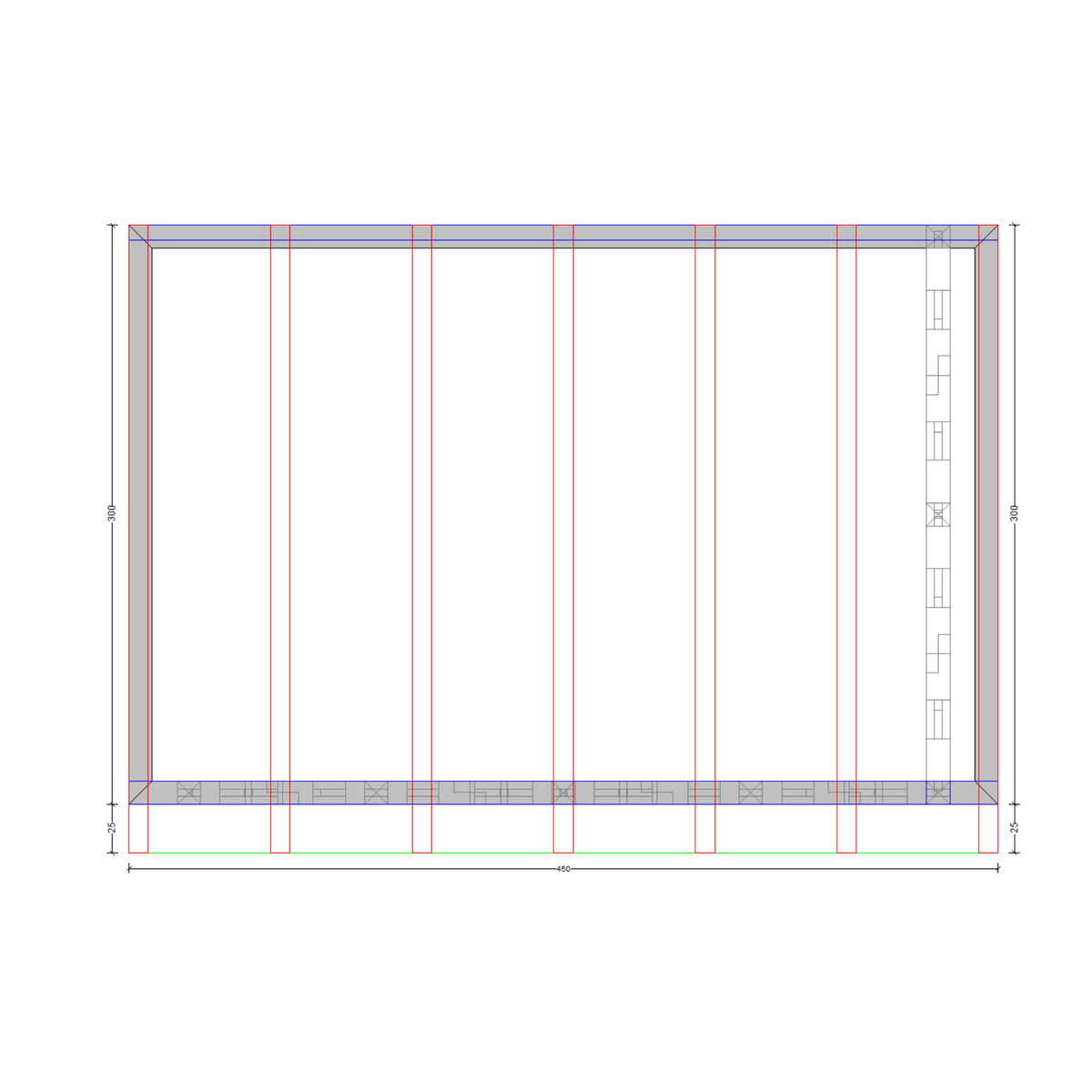 Bauplan Wand-Pergola 4 Draufsicht mit Bemaßung