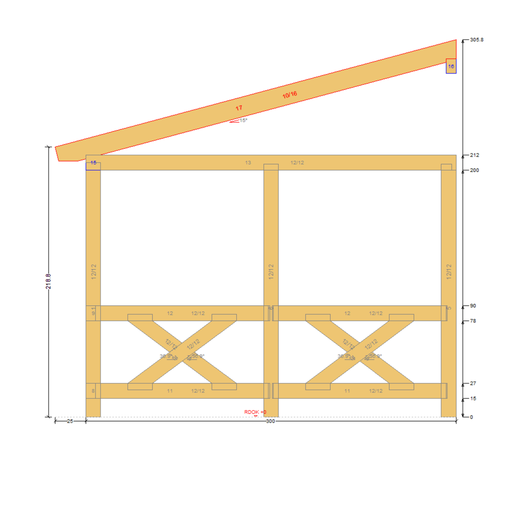 Bauplan Wand-Pergola 4 Querschnitt mit Bemaßung