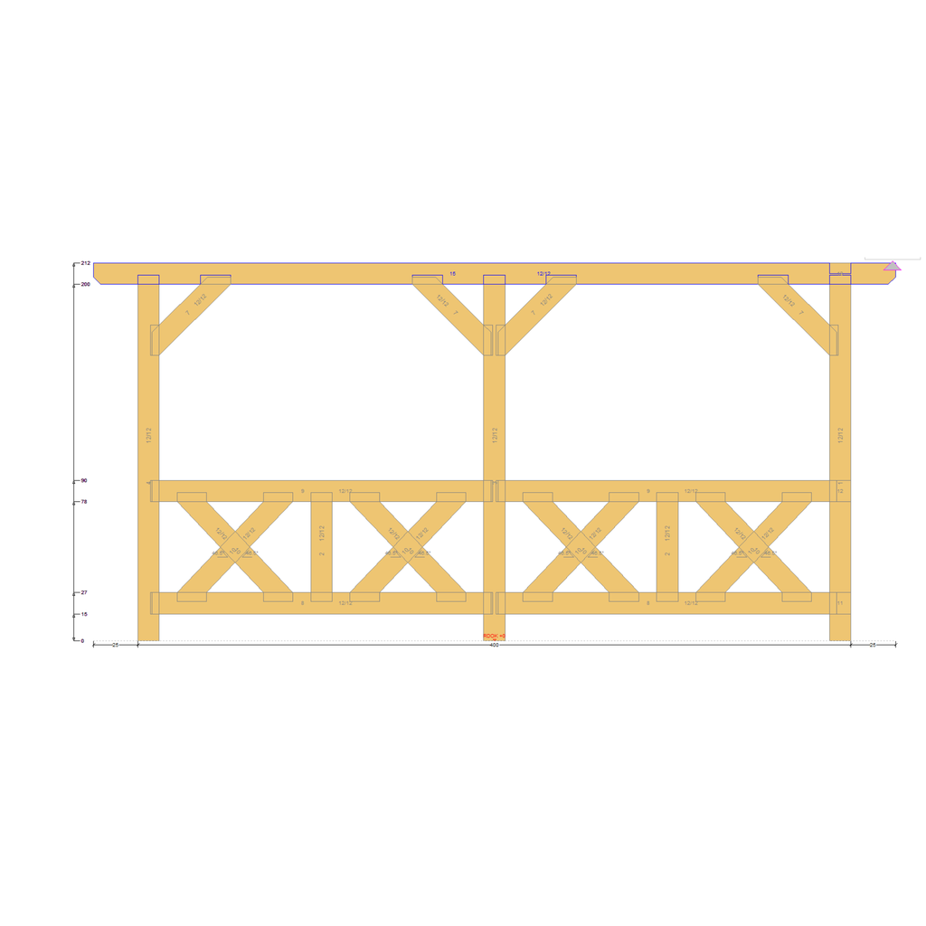 Bauplan Wand-Pergola 4 Seitenansicht mit Bemaßung