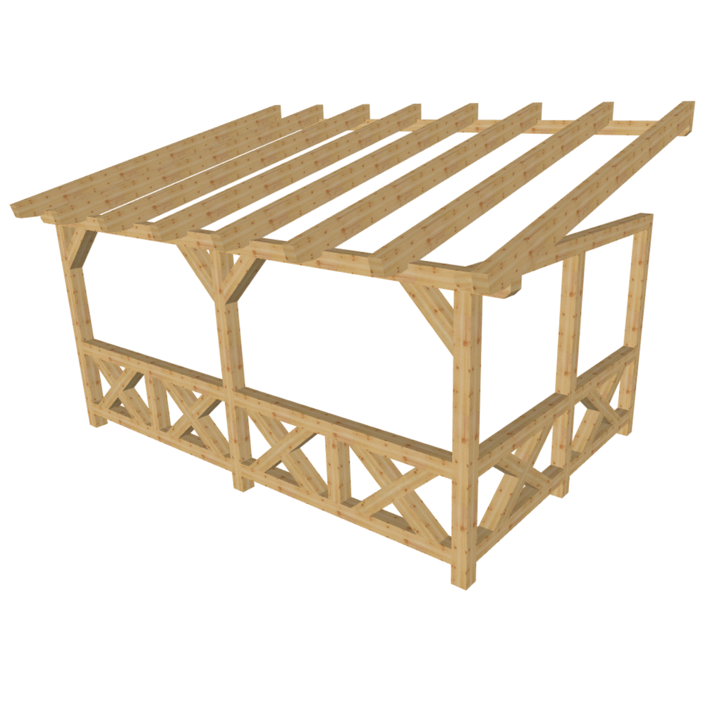 Bauplan Wand-Pergola 5 3D-Ansicht schräg von vorn