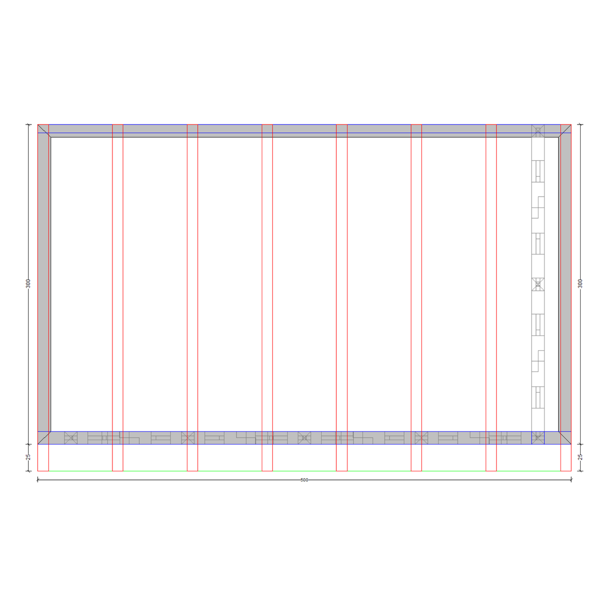 Bauplan Wand-Pergola 5 Draufsicht mit Bemaßung