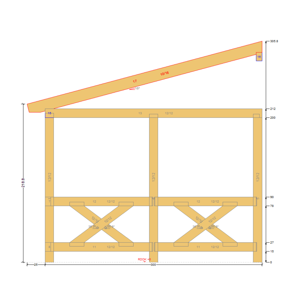 Bauplan Wand-Pergola 5 Querschnitt mit Bemaßung