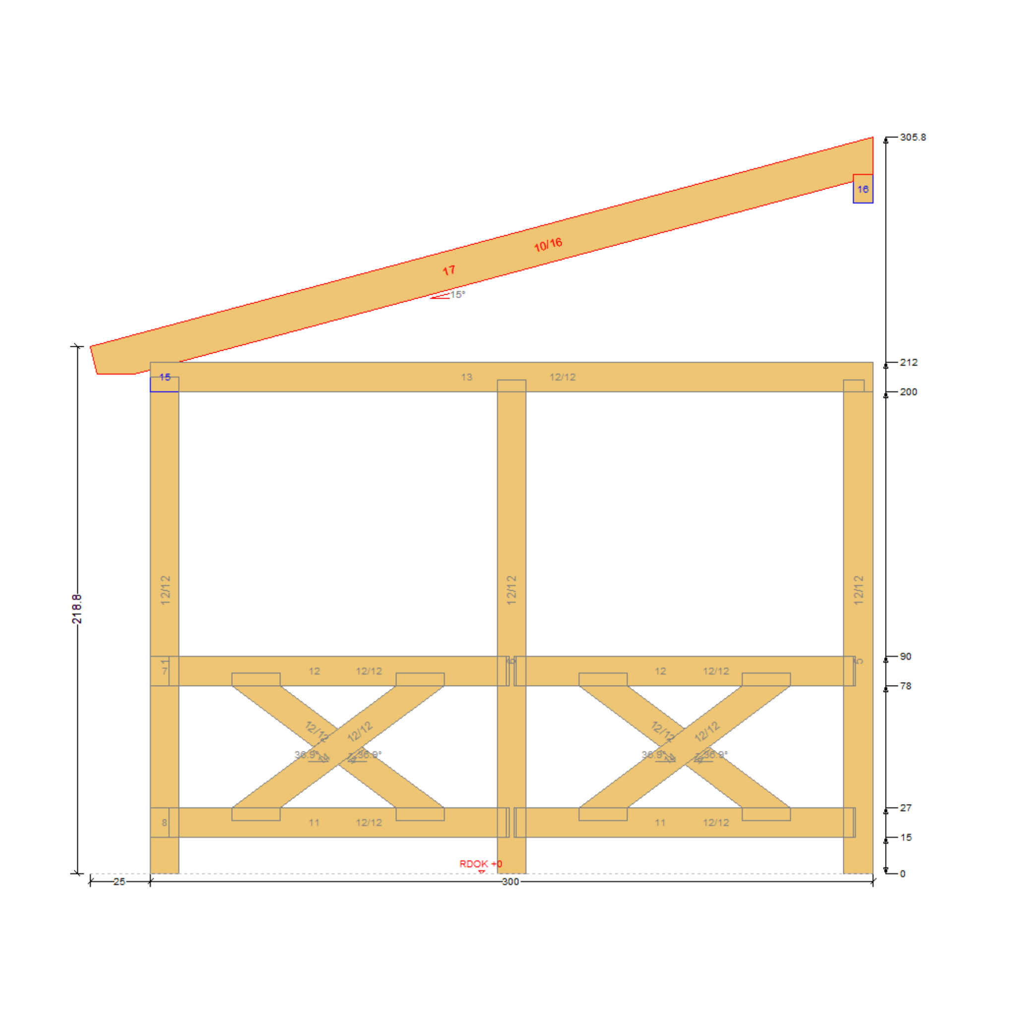 Bauplan Wand-Pergola 5 Querschnitt mit Bemaßung
