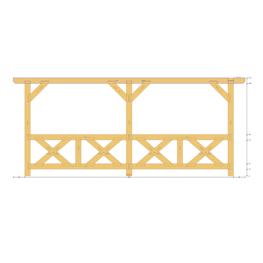 Bauplan Wand-Pergola 5 Seitenansicht mit Bemaßung