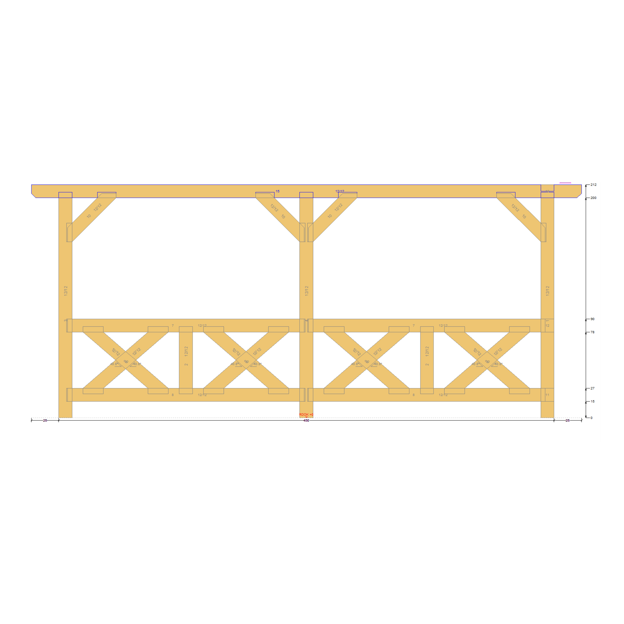 Bauplan Wand-Pergola 5 Seitenansicht mit Bemaßung