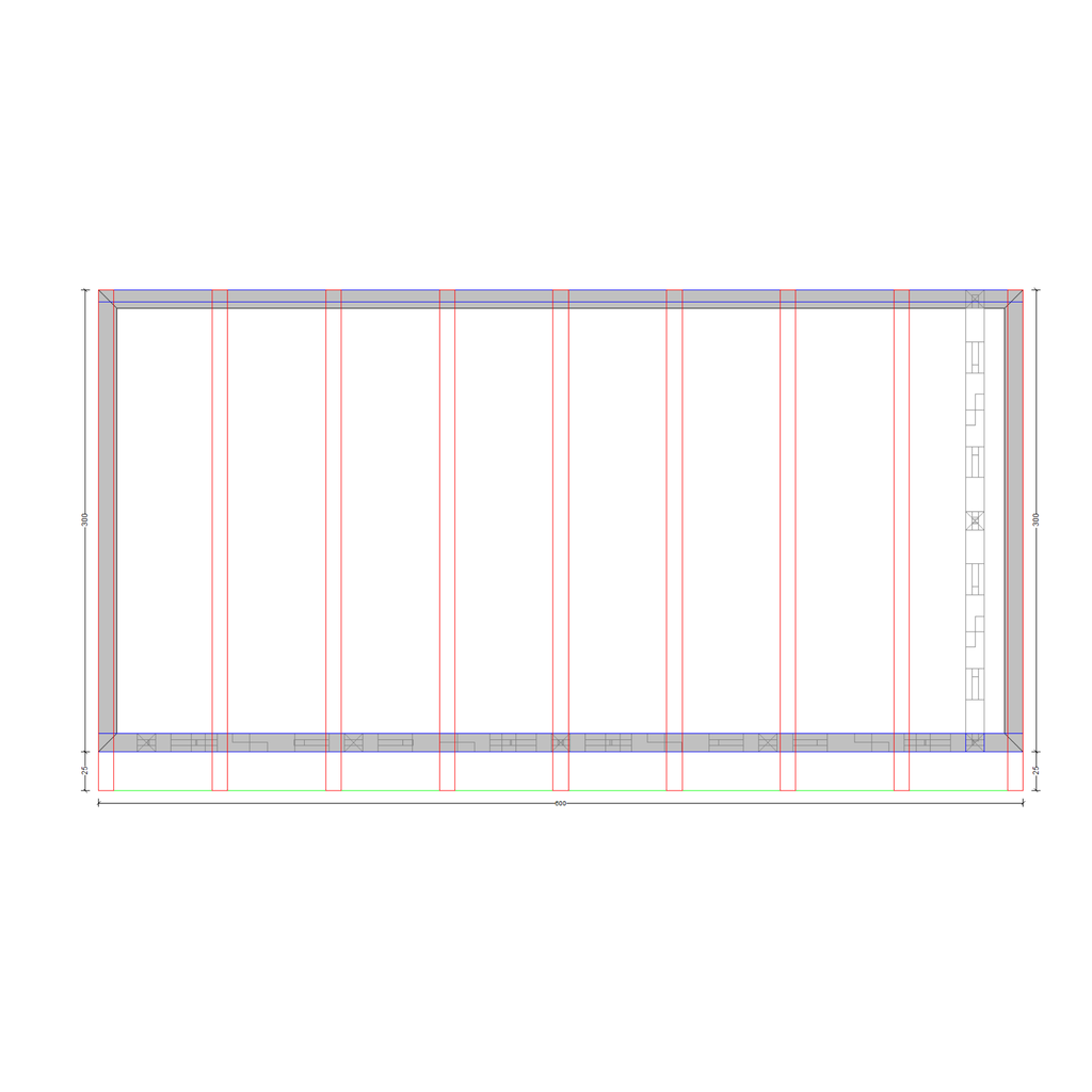 Bauplan Wand-Pergola 6 Draufsicht mit Bemaßung