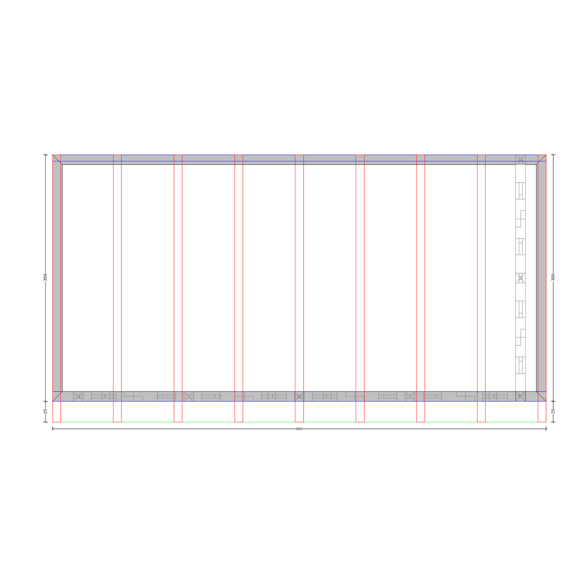 Bauplan Wand-Pergola 6 Draufsicht mit Bemaßung