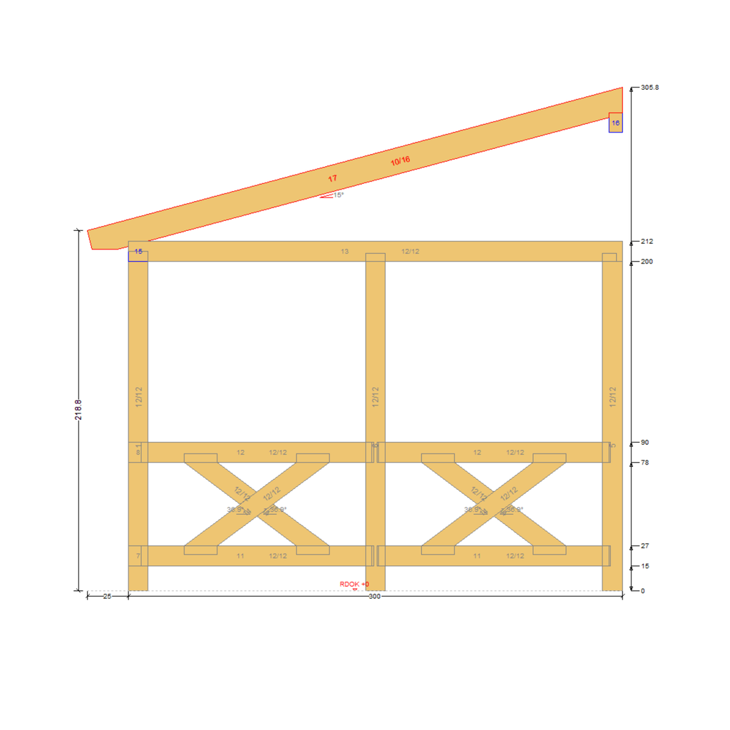 Bauplan Wand-Pergola 6 Querschnitt mit Bemaßung