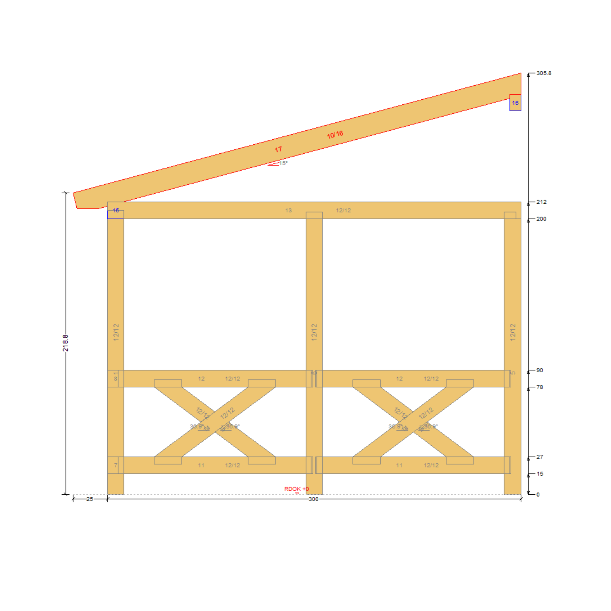 Bauplan Wand-Pergola 6 Querschnitt mit Bemaßung