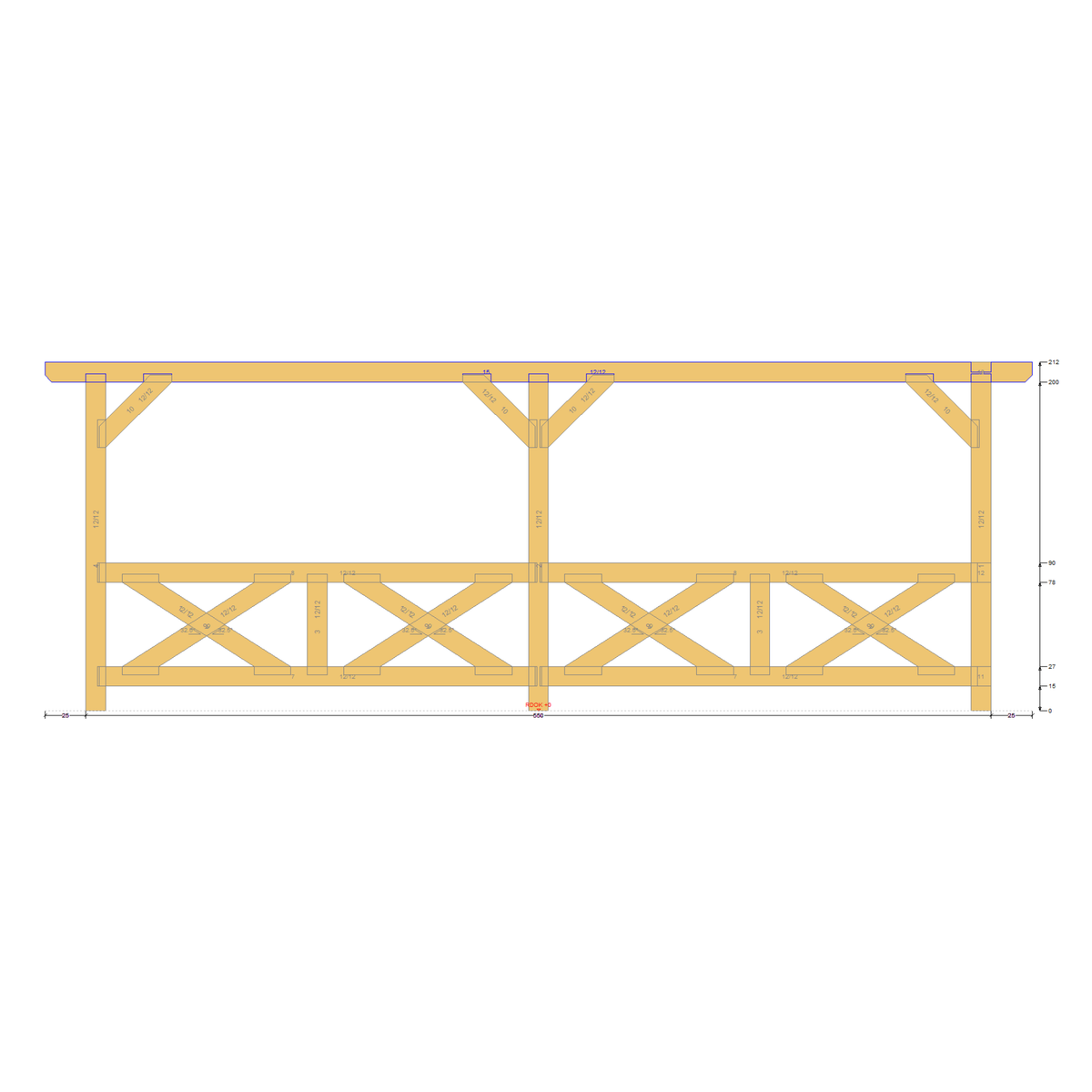 Bauplan Wand-Pergola 6 Seitenansicht mit Bemaßung