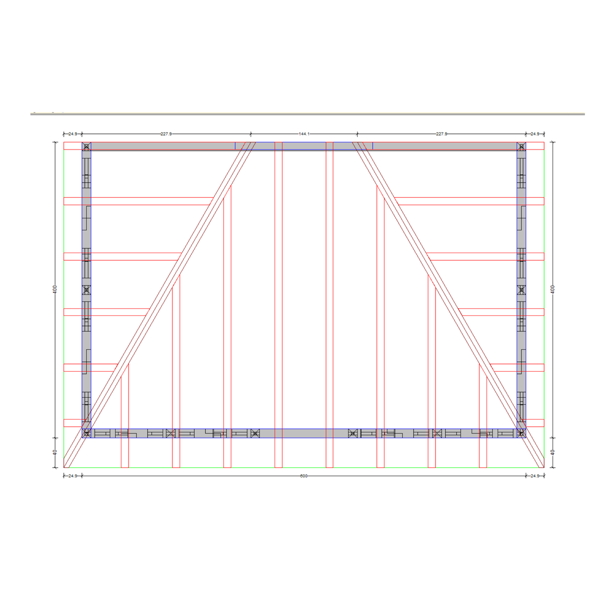 Bauplan Wand-Pergola 7 Draufsicht mit Bemaßung