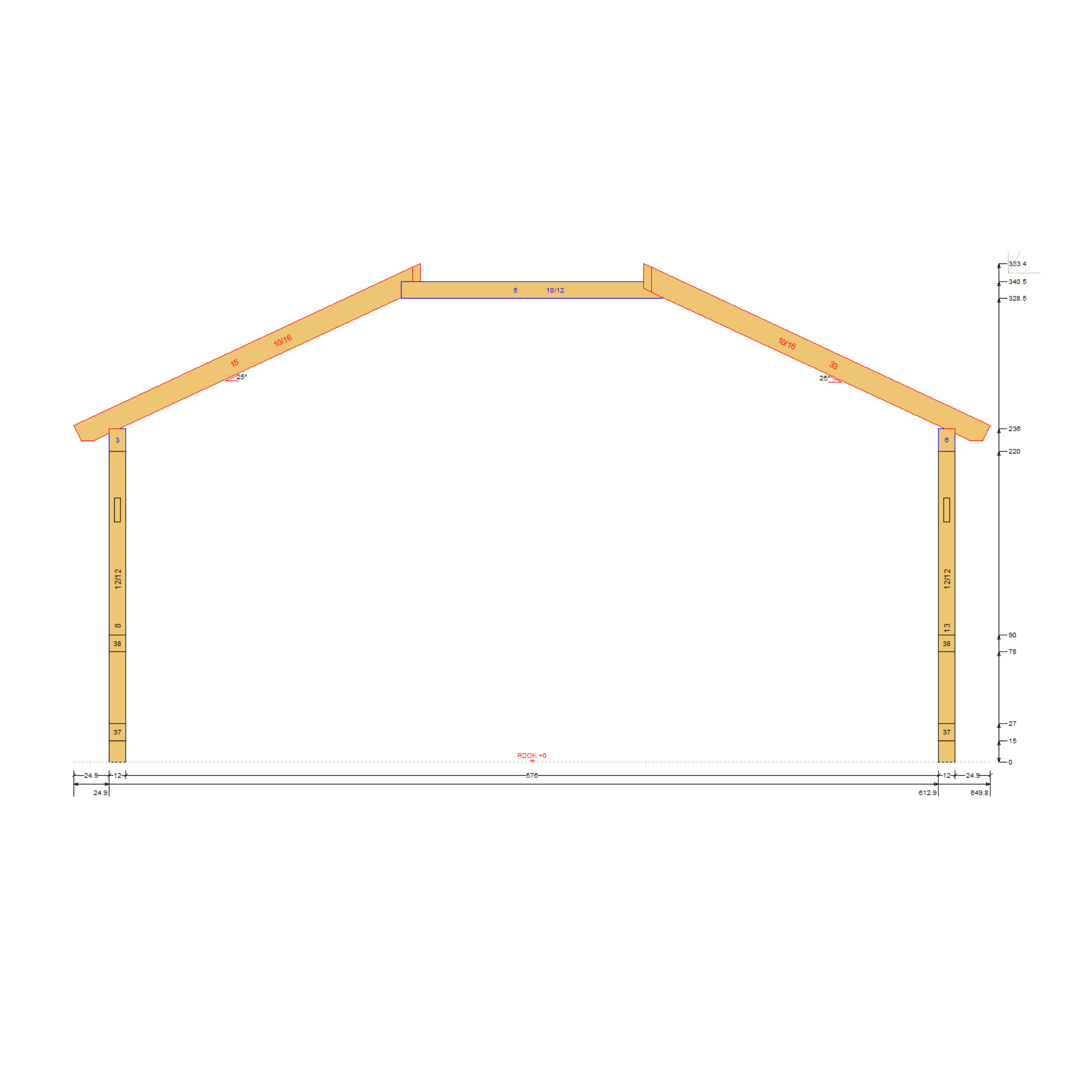 Bauplan Wand-Pergola 7 Querschnitt mit Bemaßung