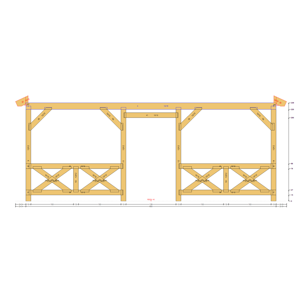 Bauplan Wand-Pergola 7 Seitenansicht mit Bemaßung