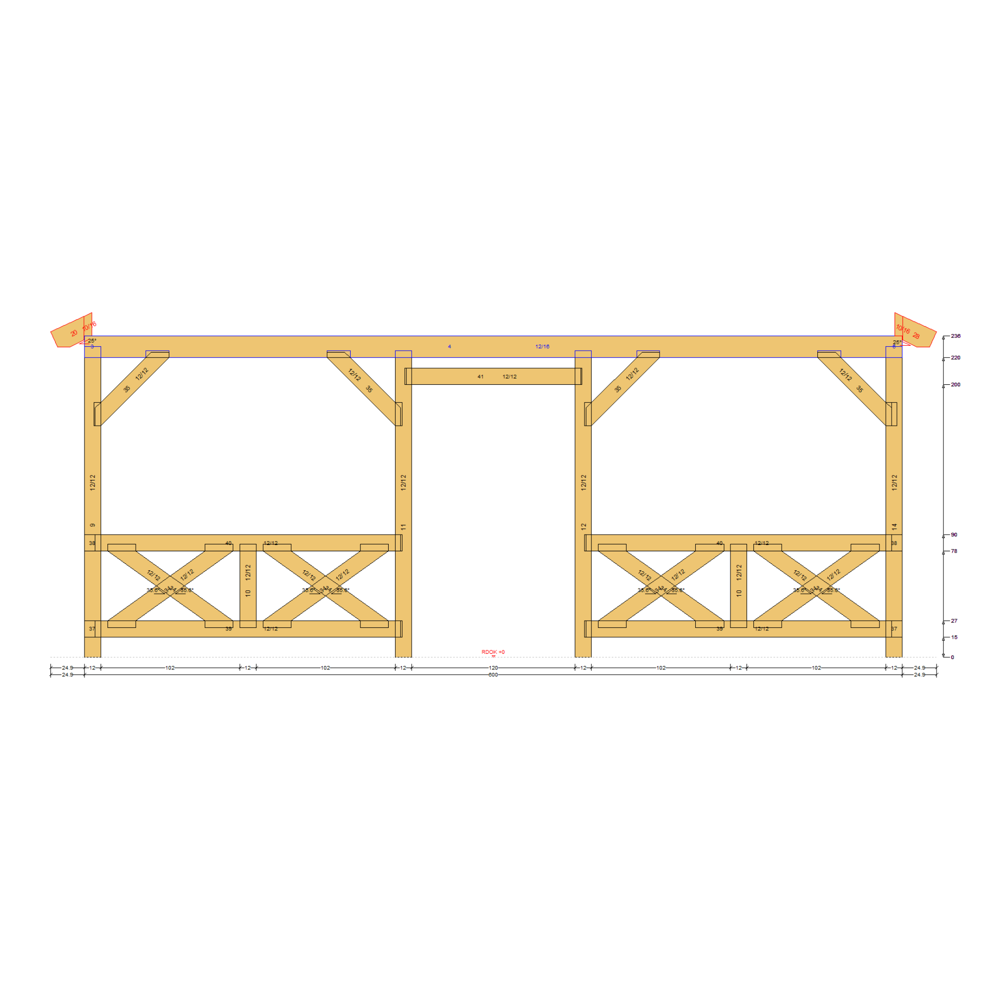 Bauplan Wand-Pergola 7 Seitenansicht mit Bemaßung