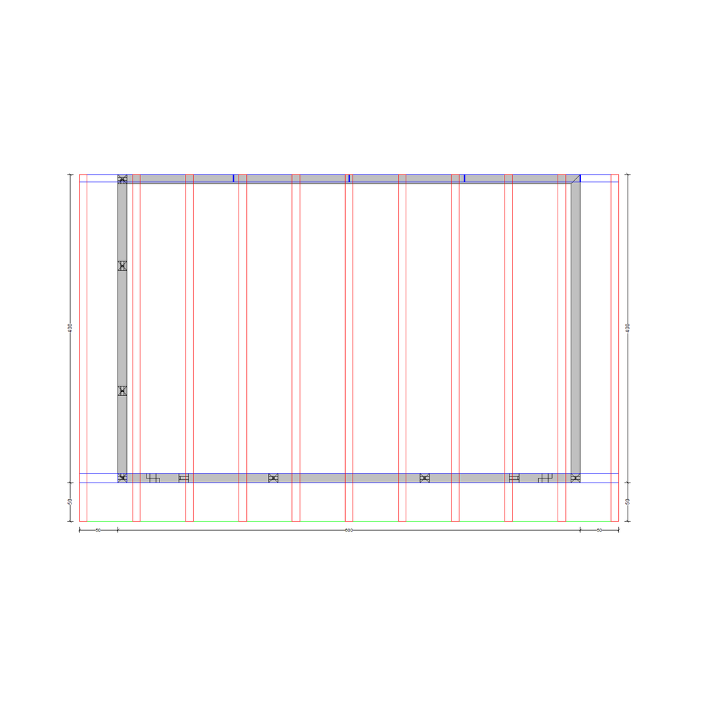 Bauplan Wand-Pergola 8 Draufsicht mit Bemaßung