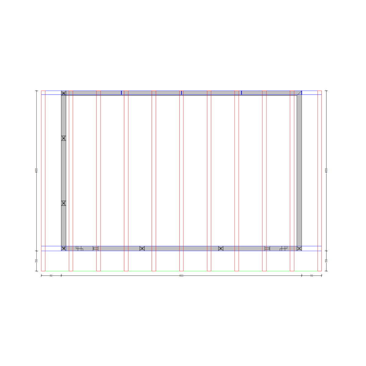 Bauplan Wand-Pergola 8 Draufsicht mit Bemaßung