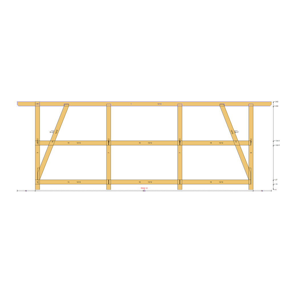 Bauplan Wand-Pergola 8 Seitenansicht mit Bemaßung