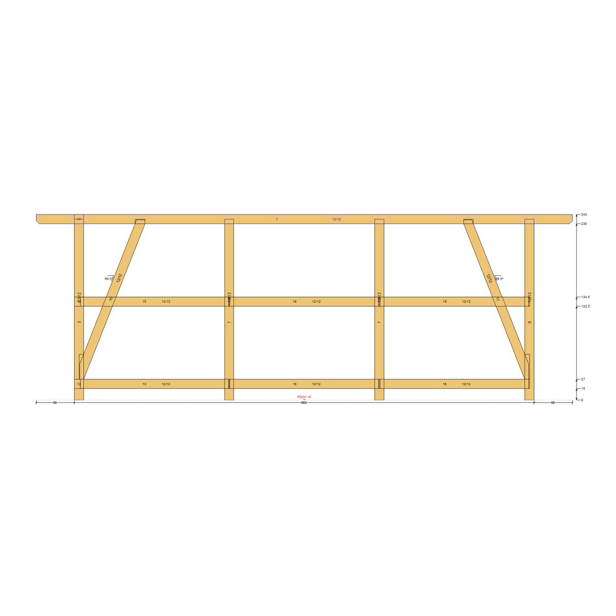 Bauplan Wand-Pergola 8 Seitenansicht mit Bemaßung