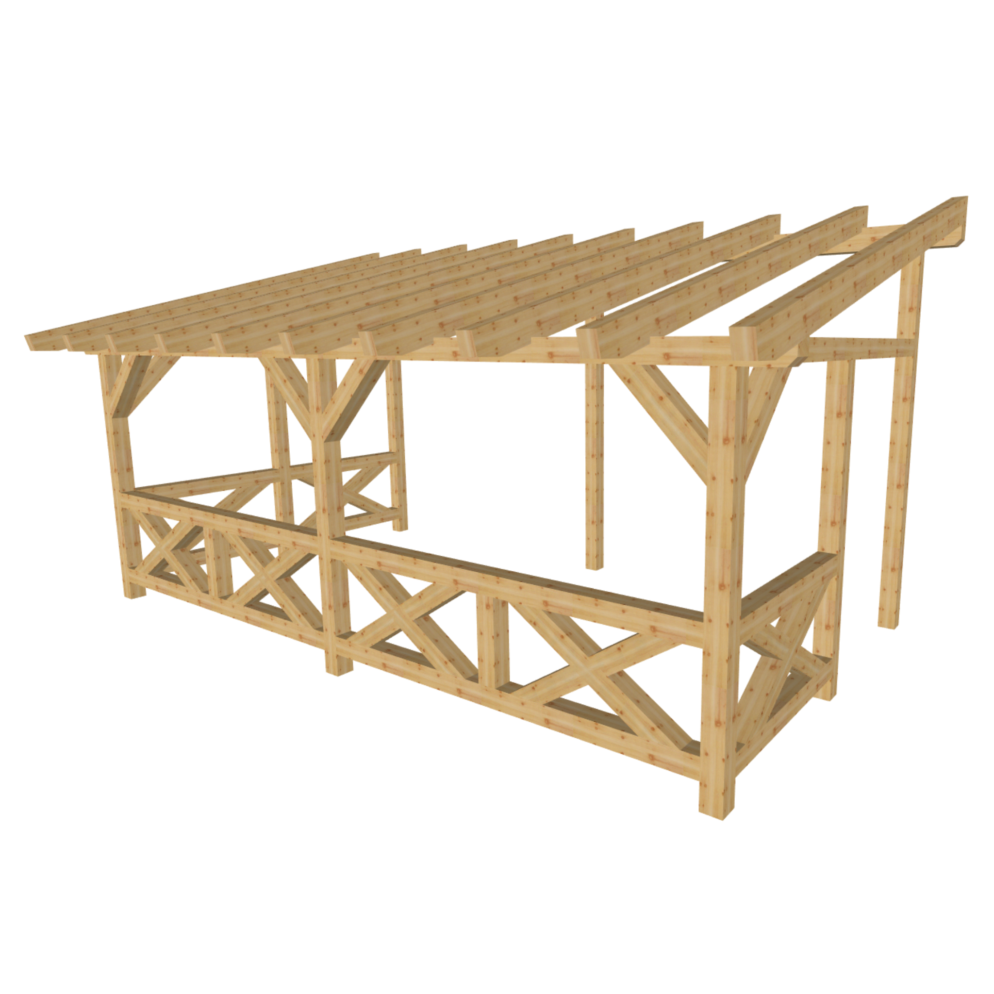 Bauplan Wand-Pergola 9 3D-Ansicht schräg von vorn