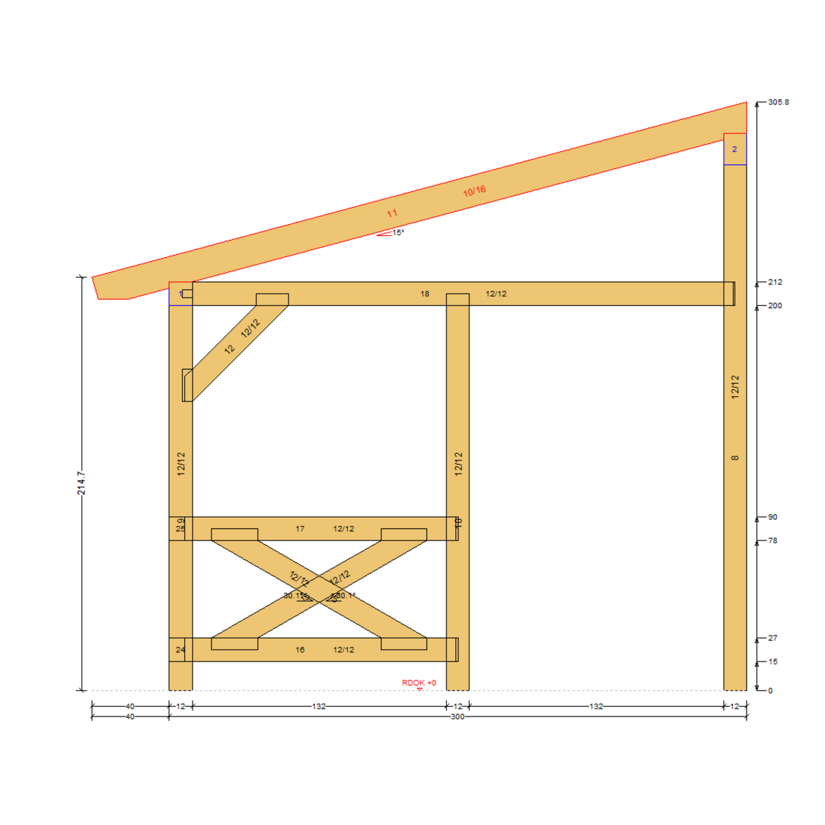 Bauplan Wand-Pergola 9 Querschnitt mit Bemaßung